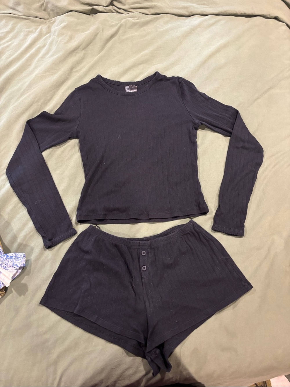 Long Sleeve pointelle Black Sleep Set - Women's Two-Piece Lounge/pajama Set